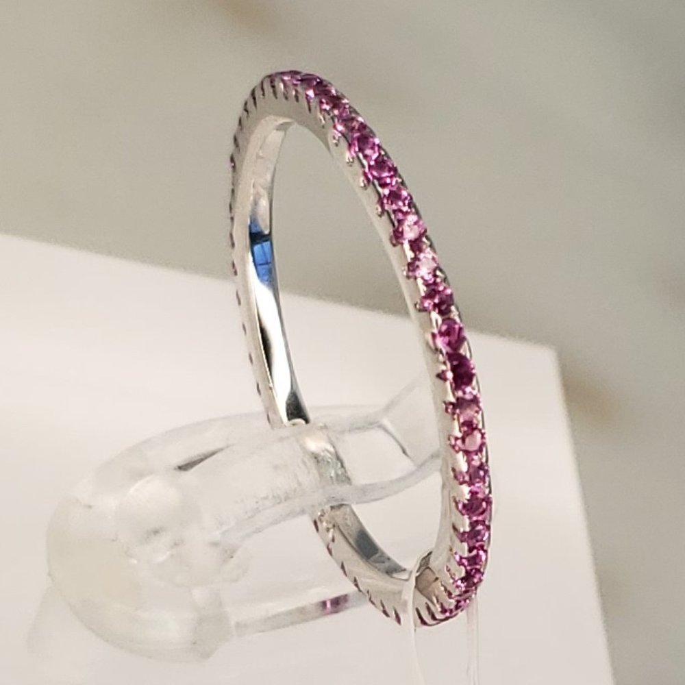 New Rhodium Plated Infinity Pink Sapphire Stackable Ring
